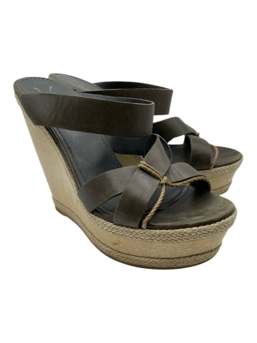 Yves Saint Laurent Shoe Size 37 Hunter Green Leather Criss Cross Wedge Sandals Hunter Green / 37