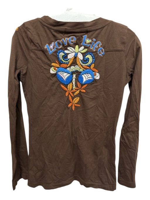 JWLA Size S Brown & Multi Cotton Embroidered Long Sleeve V Neck Top Brown & Multi / S