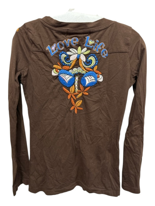 JWLA Size S Brown & Multi Cotton Embroidered Long Sleeve V Neck Top Brown & Multi / S