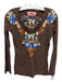 JWLA Size S Brown & Multi Cotton Embroidered Long Sleeve V Neck Top Brown & Multi / S