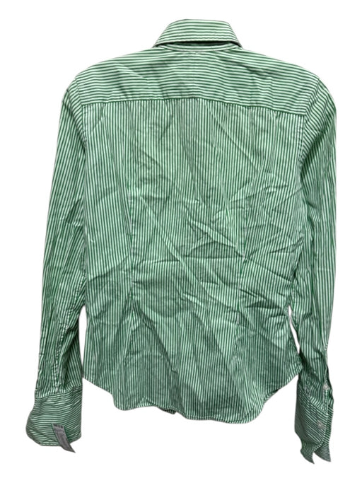Ralph Lauren Size 4 Green & White Cotton Striped Button Up Ruffle Detail Top Green & White / 4