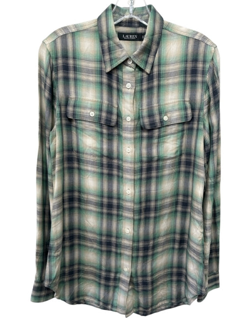 Lauren Ralph Lauren Size S Beige & Multi Cotton Plaid Long Sleeve Top Beige & Multi / S