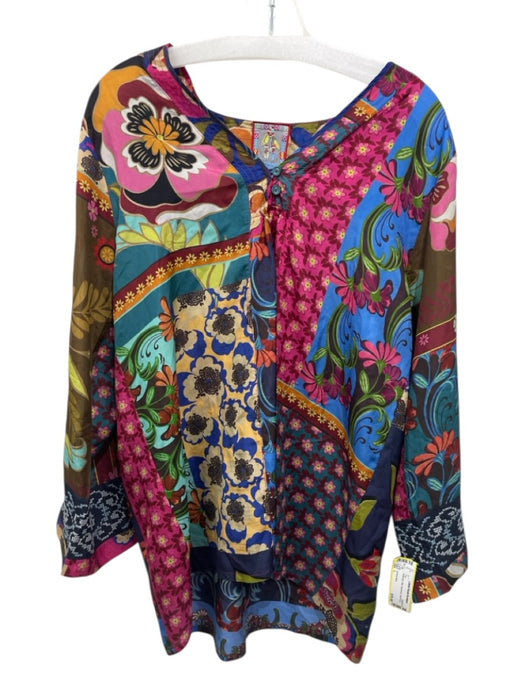 Johnny Was Size L Multicolor Silk Patchwork Top Multicolor / L