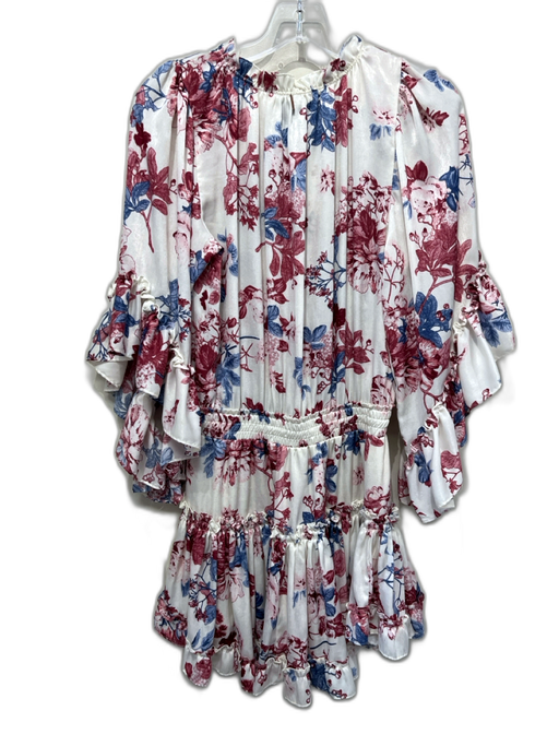 Misa Size S White, Red, Blue Viscose floral print Ruffle Tie Detail Tiered Dress White, Red, Blue / S