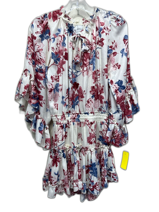 Misa Size S White, Red, Blue Viscose floral print Ruffle Tie Detail Tiered Dress White, Red, Blue / S