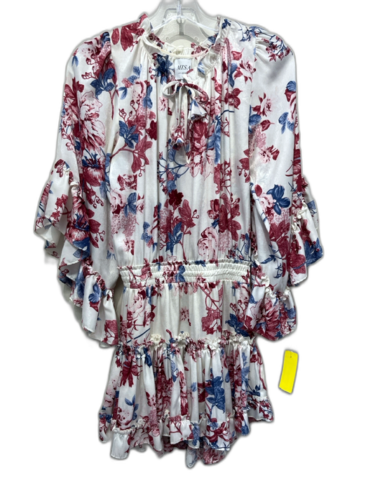 Misa Size S White, Red, Blue Viscose floral print Ruffle Tie Detail Tiered Dress White, Red, Blue / S