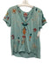 Johnny Was Size S Aqua & Multi Cotton Embroidered V Neck Top Aqua & Multi / S