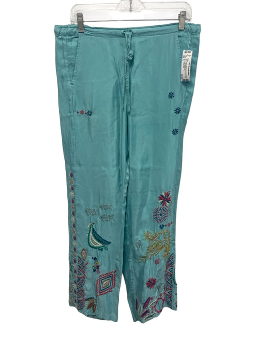 Biya Johnny Was Size S Aqua Cupra & Rayon Drawstring Waist Embroidered Pants Aqua / S