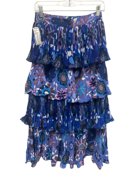 Celia B Size XS Blue & Multi Viscose & Rayon Back Zip Pleated Tiered Midi Skirt Blue & Multi / XS