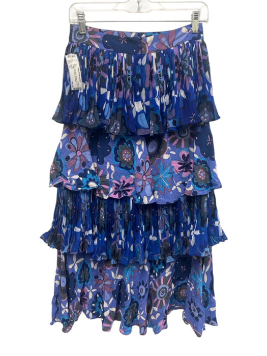 Celia B Size XS Blue & Multi Viscose & Rayon Back Zip Pleated Tiered Midi Skirt Blue & Multi / XS