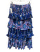 Celia B Size XS Blue & Multi Viscose & Rayon Back Zip Pleated Tiered Midi Skirt Blue & Multi / XS