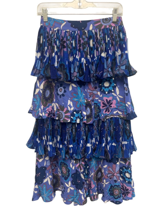 Celia B Size XS Blue & Multi Viscose & Rayon Back Zip Pleated Tiered Midi Skirt Blue & Multi / XS
