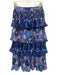 Celia B Size XS Blue & Multi Viscose & Rayon Back Zip Pleated Tiered Midi Skirt Blue & Multi / XS