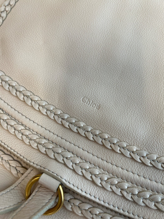 Chloe Peach Leather Top Handle Gold Hardware Braided Detail Bag Peach / Large