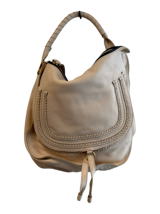 Chloe Peach Leather Top Handle Gold Hardware Braided Detail Bag Peach / Large
