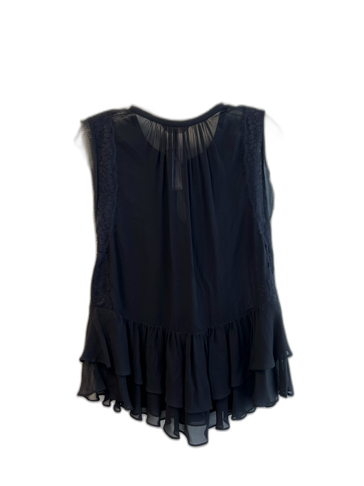 Rebecca Taylor Size 6 Black Silk Short Sleeve V Neck Sheer Lace Detail Top Black / 6