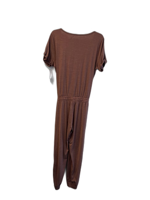 Vuori Size M Brown Polyester Short Sleeve Tie Waist Scoop Neck Jumpsuit Brown / M
