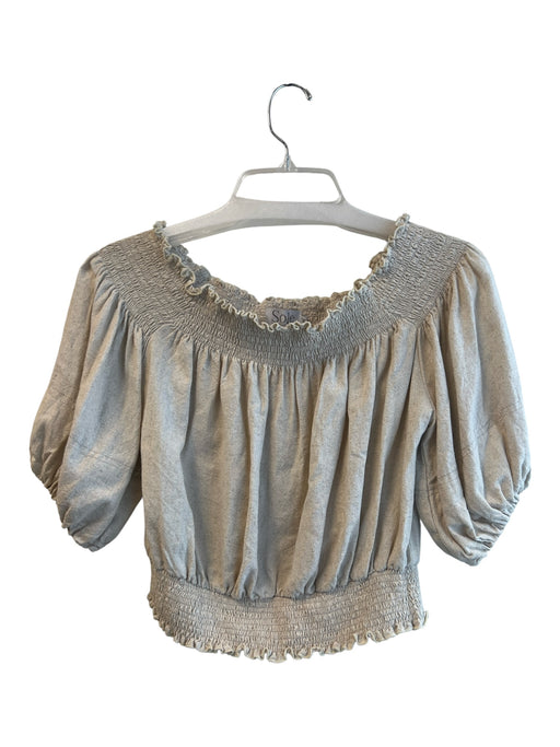 Sole Size M Beige Rayon & Linen 3/4 Sleeve solid color Off Shoulder Cropped Top Beige / M