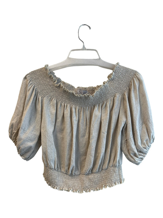 Sole Size M Beige Rayon & Linen 3/4 Sleeve solid color Off Shoulder Cropped Top Beige / M