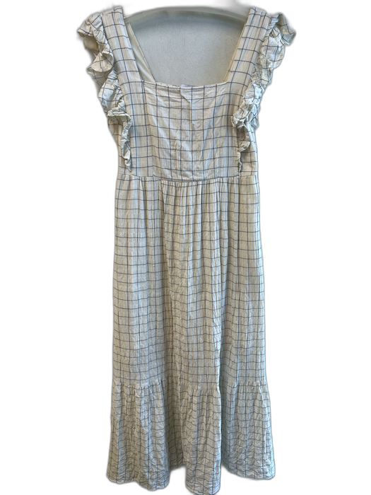 Evereve Size S White & Black Cotton Blend Cap Sleeve Checkered Square Neck Dress White & Black / S