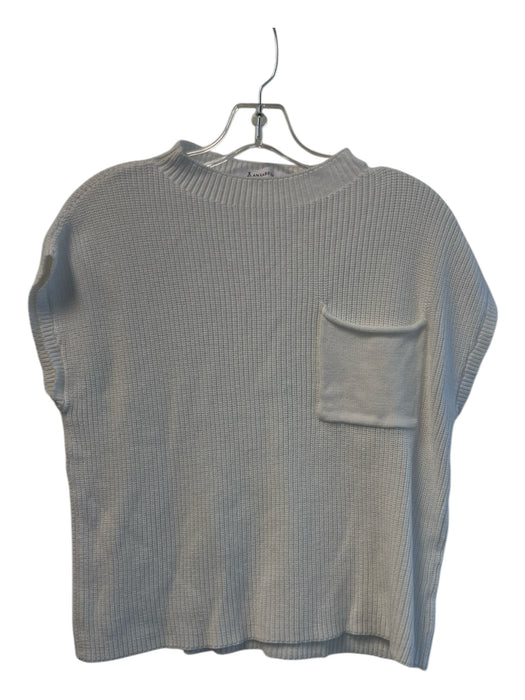 Anrabess Size S White Rayon Drop Shoulder Ribbed Breast Pocket Mock Neck Top White / S