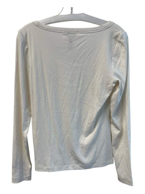Spanx Size Medium White Rayon Blend Ribbed Long Sleeve Wide Neck Top White / Medium