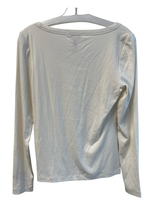 Spanx Size Medium White Rayon Blend Ribbed Long Sleeve Wide Neck Top White / Medium