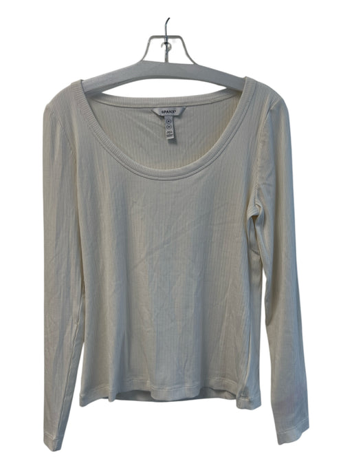 Spanx Size Medium White Rayon Blend Ribbed Long Sleeve Wide Neck Top White / Medium