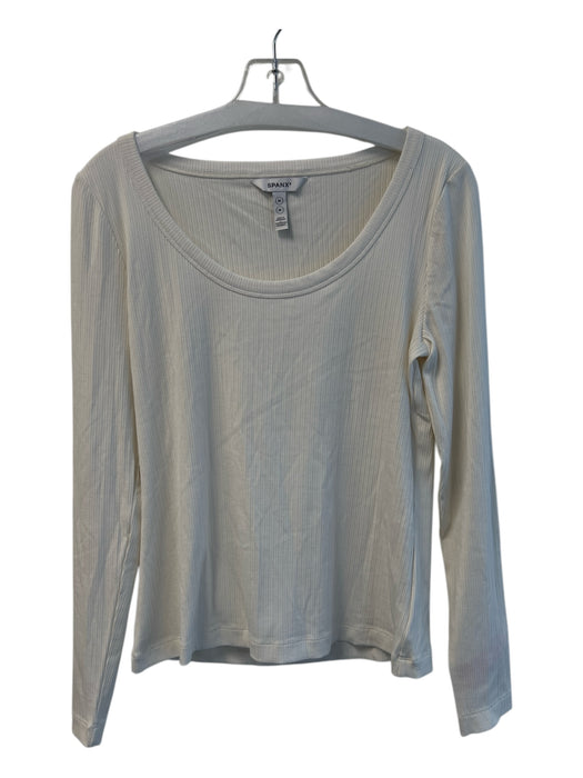 Spanx Size Medium White Rayon Blend Ribbed Long Sleeve Wide Neck Top White / Medium
