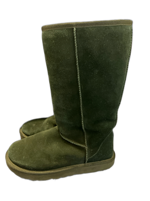 Ugg Shoe Size 8 Black Leather Upper Suede Cheetah Print lining Mid Calf Boots Black / 8