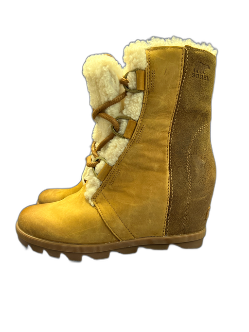 Sorel Shoe Size 8.5 Brown Leather Suede Round Toe Lace Up Wedge Boots Brown / 8.5