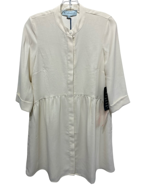 Tuckernuck Size XS Cream White Polyester Button Front 1/2 Sleeve Cuffed Dress Cream White / XS