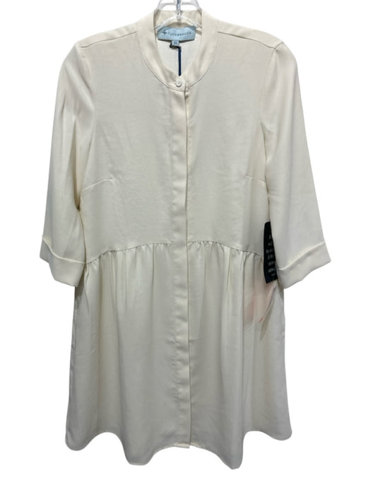 Tuckernuck Size XS Cream White Polyester Button Front 1/2 Sleeve Cuffed Dress Cream White / XS