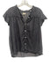 Elan Size XS Black Chambray Flutter Cap sleeve Ruffle Collar Button up Top Black / XS