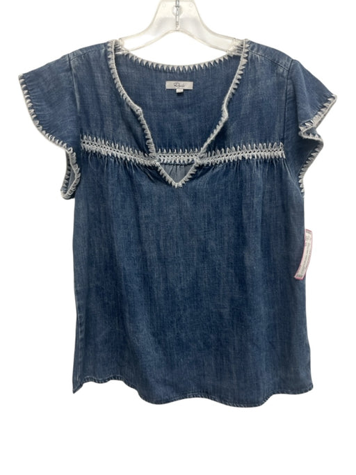 Rails Size XS Medium Wash Lyocell blend Chambray Contrast Stitch V Neck Top Medium Wash / XS