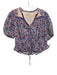 MABE Size XS Blue, Red, Pink Cotton Short Puff Sleeve Floral Print Buttons Top Blue, Red, Pink / XS