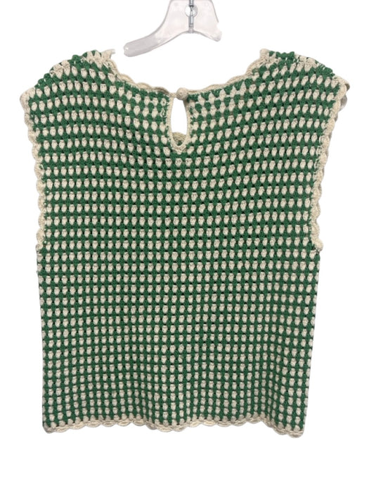 Melissa Nepton Size P/S Green & White Cotton Sleeveless Crochet Knit Top Green & White / P/S