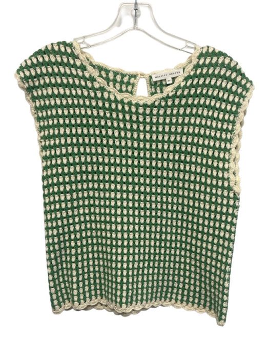Melissa Nepton Size P/S Green & White Cotton Sleeveless Crochet Knit Top Green & White / P/S