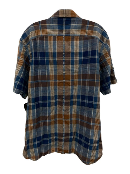 RRL Size XL Blue & Tan Cotton Plaid Button Up Men's Short Sleeve Blue & Tan / XL
