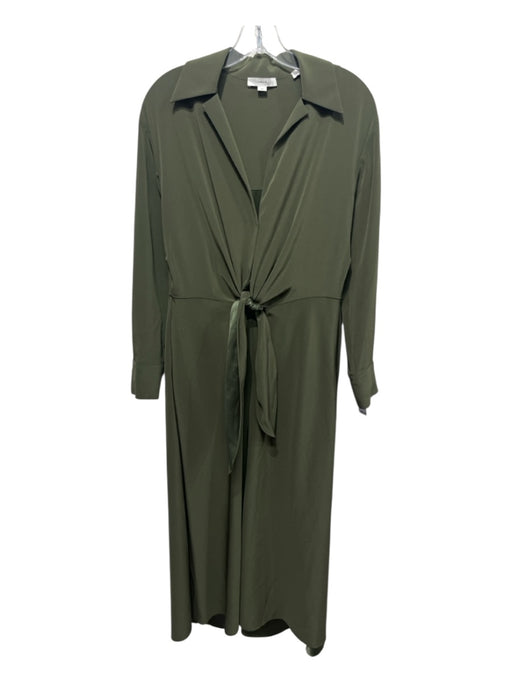 Vince Size S Green Triacetate Blend Tie Waist Collared Midi Dress Green / S
