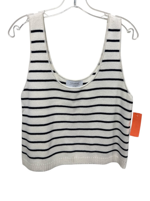 La Ligne Size XL White & Black Cotton Stripe Sleeveless Scoop Neck Top White & Black / XL