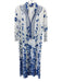 Ro's Garden Size S White & Blue Cotton 3/4 Sleeve Floral Embroidery Midi Dress White & Blue / S
