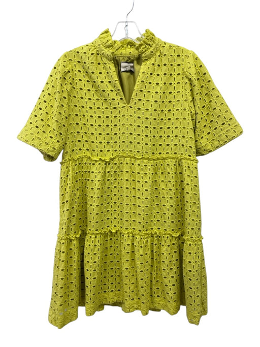 Tuckernuck Size S Chartreuse Green Cotton Short Sleeve Eyelet Knee length Dress Chartreuse Green / S