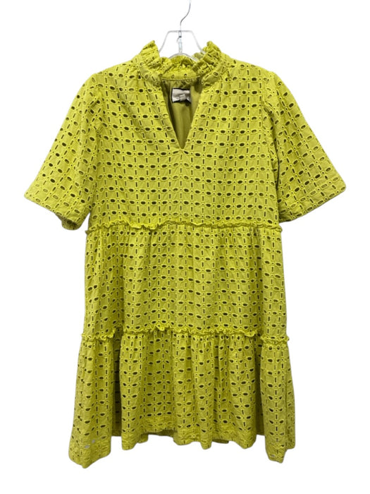 Tuckernuck Size S Chartreuse Green Cotton Short Sleeve Eyelet Knee length Dress Chartreuse Green / S