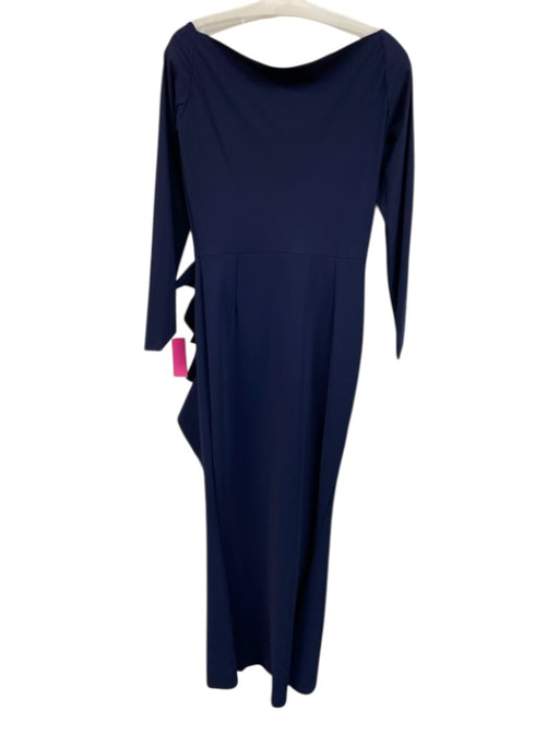 Chiara Boni Size S Navy Blue Polyamide & Elastane Long Sleeve Pleated Gown Navy Blue / S