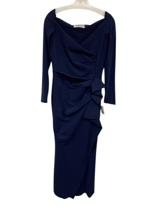 Chiara Boni Size S Navy Blue Polyamide & Elastane Long Sleeve Pleated Gown Navy Blue / S