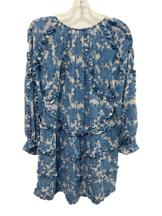 By Anthropologie Size S Blue & White Polyester Long puff sleeve Ruffles Dress Blue & White / S