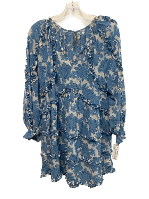 By Anthropologie Size S Blue & White Polyester Long puff sleeve Ruffles Dress Blue & White / S