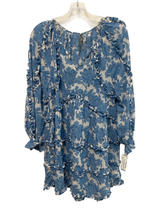 By Anthropologie Size S Blue & White Polyester Long puff sleeve Ruffles Dress Blue & White / S