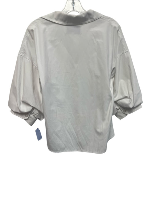 Brochu Walker Size S White Polyester & Cotton Puff 1/2 Sleeve Collar Blouse Top White / S